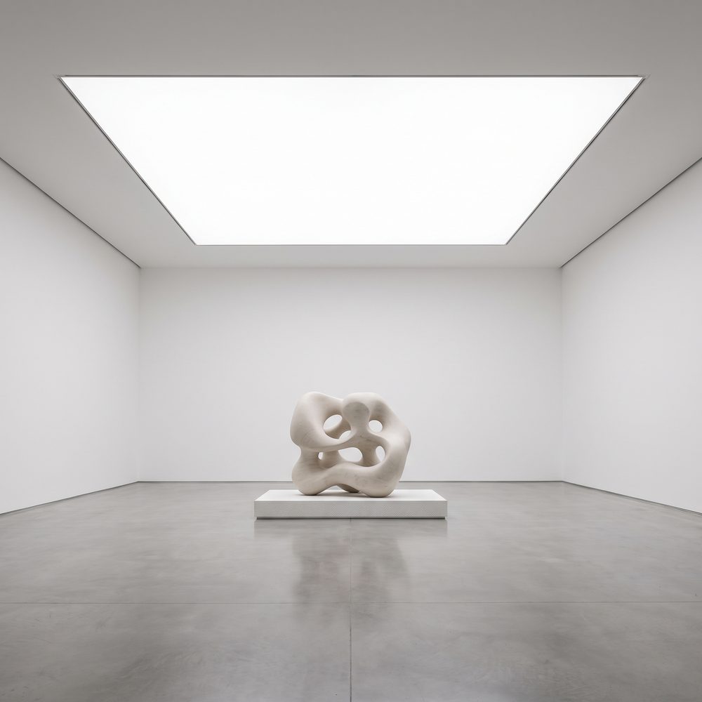 Rectangular luminous stretch ceiling recessed flush in a gallery